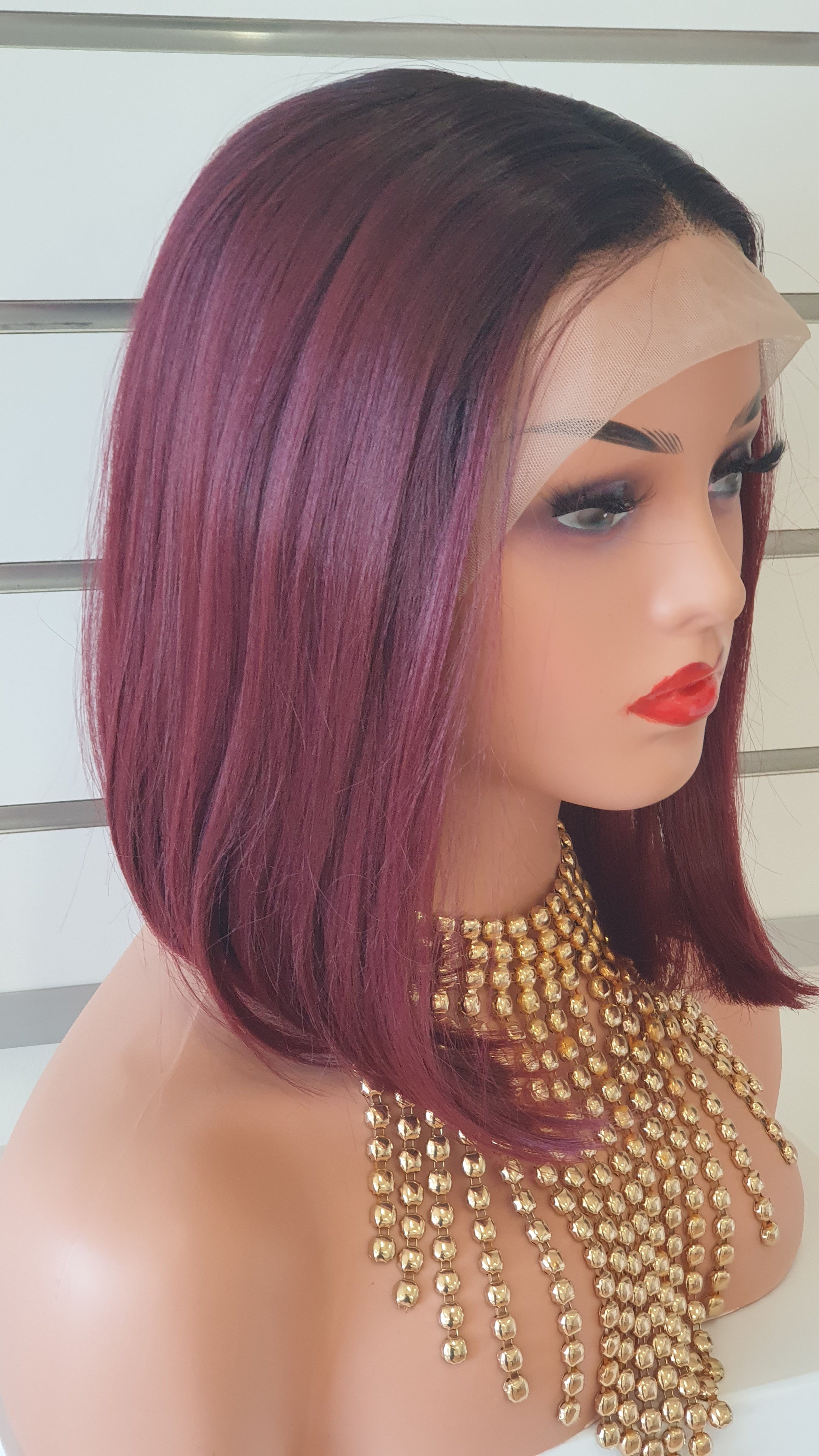 DARK ROOTS WITH MAROON LACE WIG